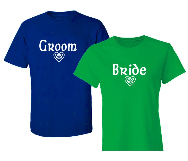 Celtic Heart Bride and Groom T-Shirts  - Mr and Mrs Personalized T-Shirts -  Celtic Wedding T-Shirts