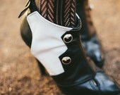 Zelda-Bold Black and White Leather Spats with Buttons