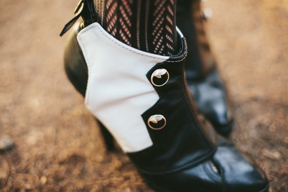 Zelda-Bold Black and White Leather Spats with Buttons