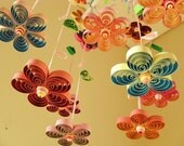 Quilling - Girl Mobile - Crib Mobile - Pink Mobile - Baby Mobile - Flower Rain Quilled Mobile White Dowels 1G