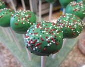 Green Holiday Christmas Red Velvet Cake Pops with Red, White and Green Sprinkles
