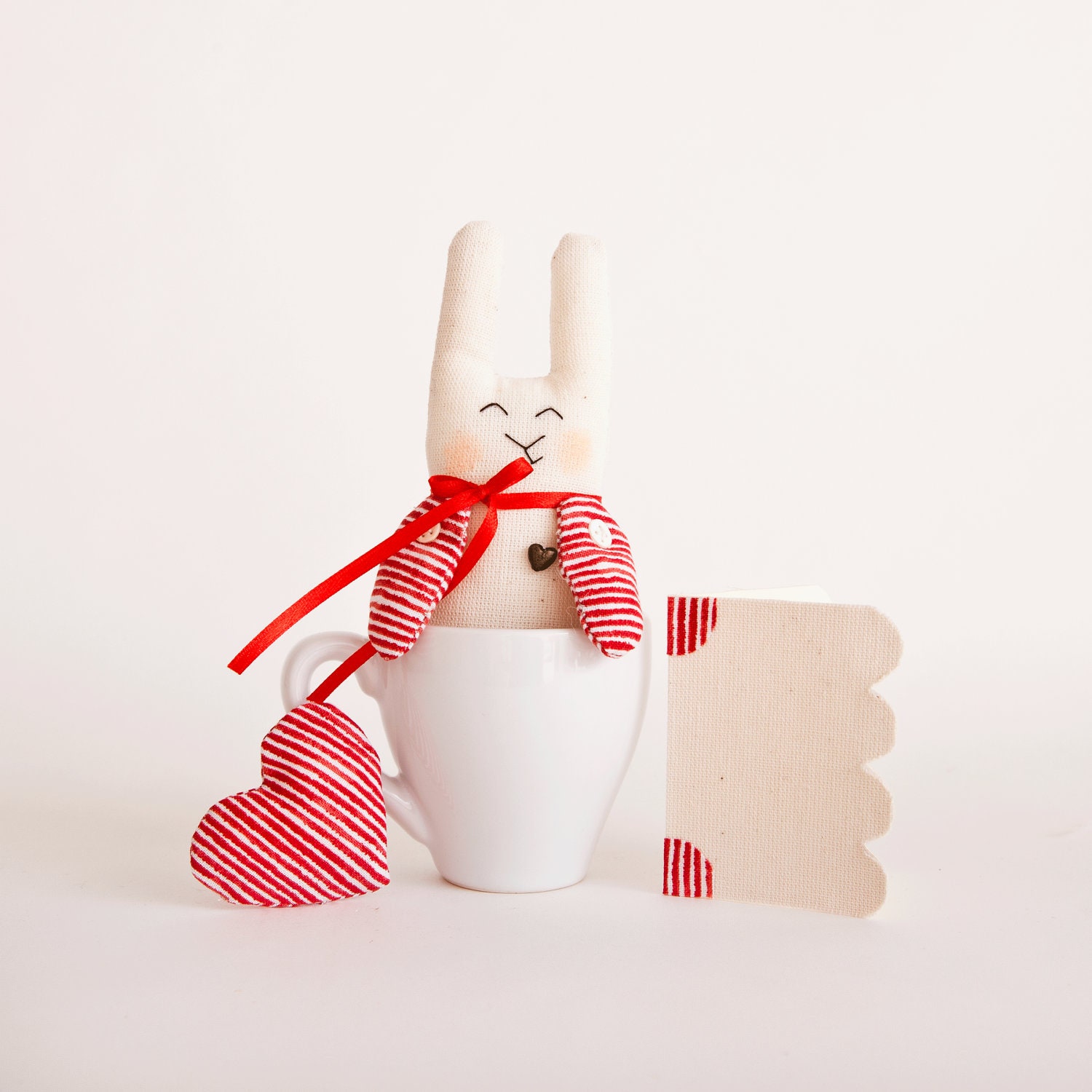 Bunny rabbit handmade with a heart and card in a gift box