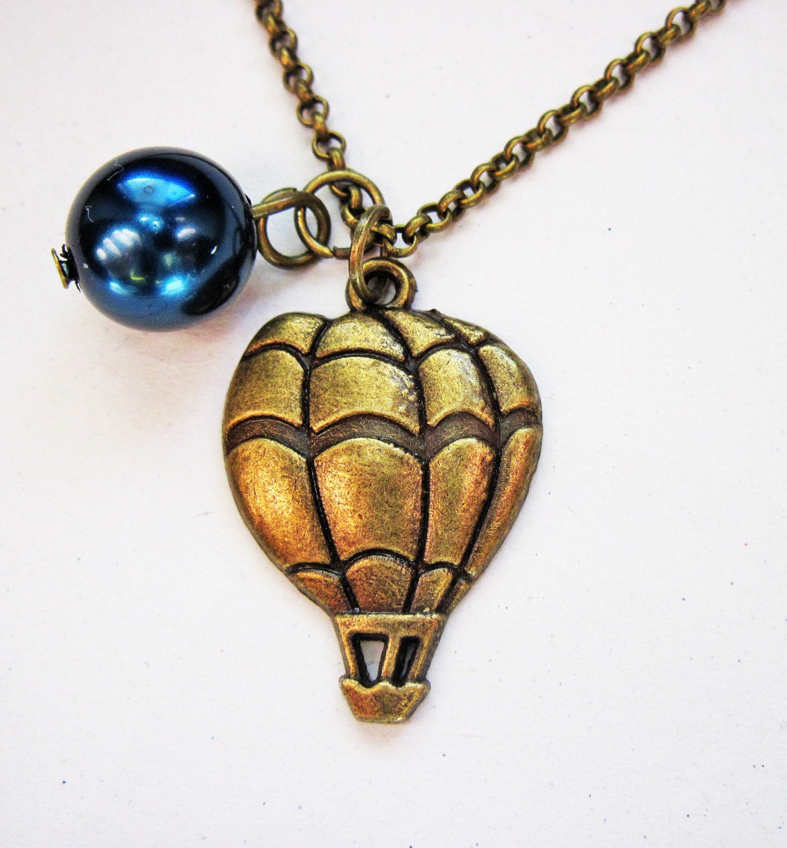 Air Balloon Necklace, Brass Hot Air Balloon Charm, Beaded Hot Air Balloon Necklace, Hot air balloon Pendant, Whimsical Necklace