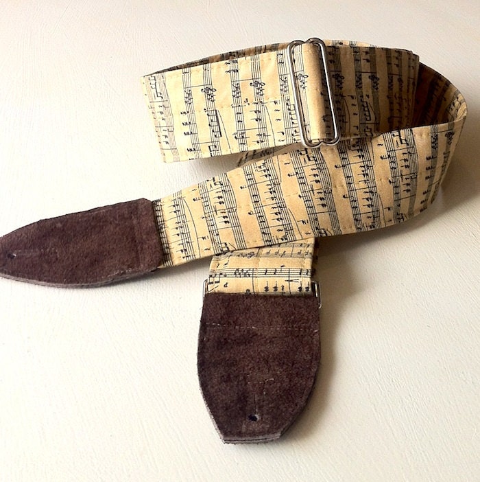 Sheet Music Guitar Strap with Nickel Plated Hardware and Suede Leather Ends