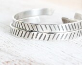 Sterling Silver Cuff Set / Herringbone & Arrow / black, white stripes / geometric stacking bracelets / oxidized tribal silver cuffs