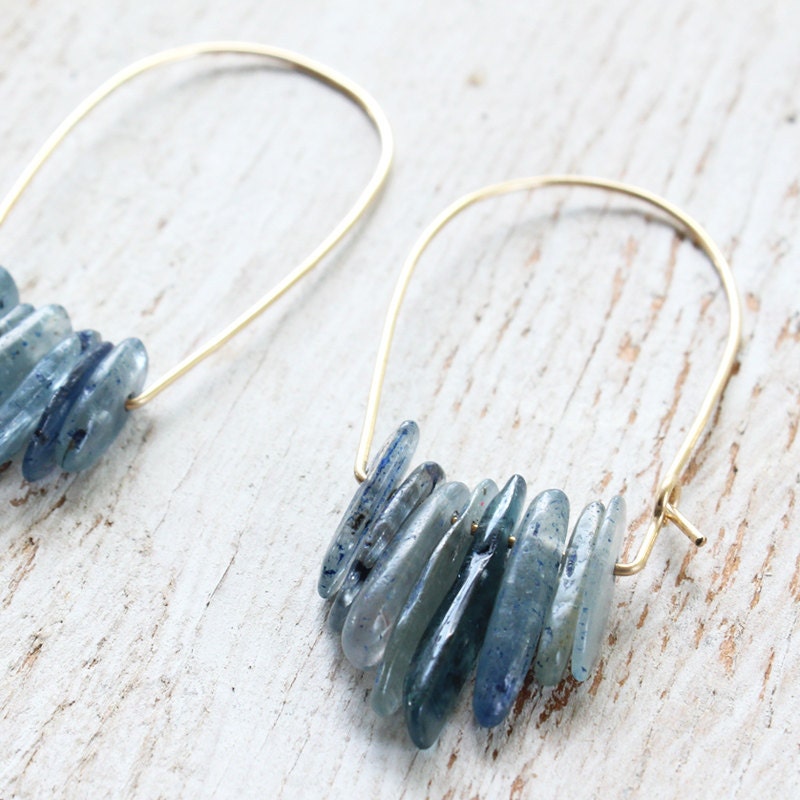 Blue Kyanite Arch Hoops / 14k gold fill or sterling silver hoop earrings / blue kyanite gemstone fringe / unique modern jewelry