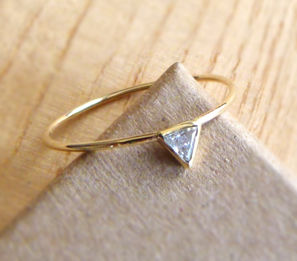 Diamond Engagement Ring - Triangle Diamond Ring - 14k Gold