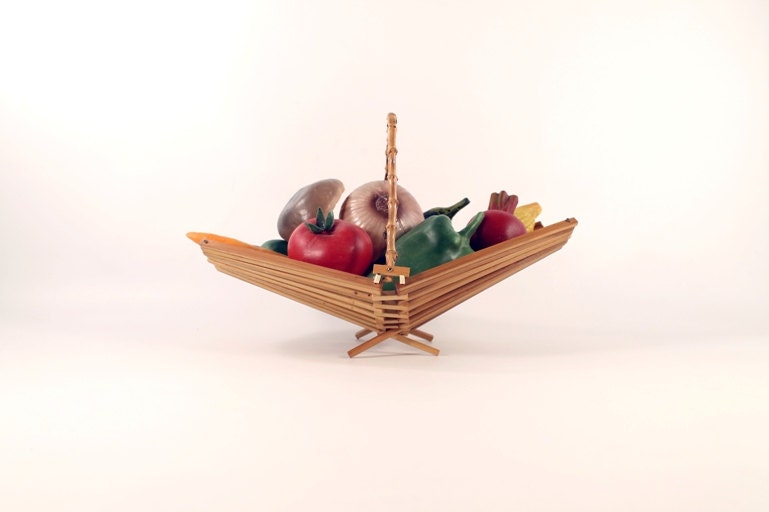 Vintage Folding Collapsible Bamboo Basket