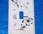 Hand Painted Wood Light Switch Plate Black White Victorian Floral Single Wooden Light Switch Plate Cover Crafted