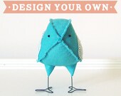 Design Your Own Vintage Fabric Bird, Nursery Home Decor Love Bird Wedding Cake Topper Softie - Made to Order
