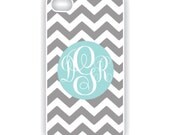 iPhone 4 Case - Tiffany Blue Monogram on Chevron  iPhone Case, iPhone 4s Case, Cases for iPhone 4, Hard iPhone 4 Case (iM3036)