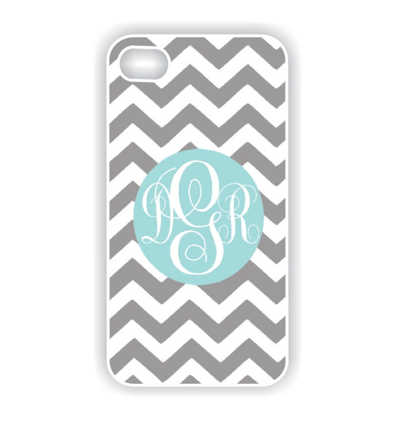 iPhone 4 Case - Tiffany Blue Monogram on Chevron  iPhone Case, iPhone 4s Case, Cases for iPhone 4, Hard iPhone 4 Case (iM3036)