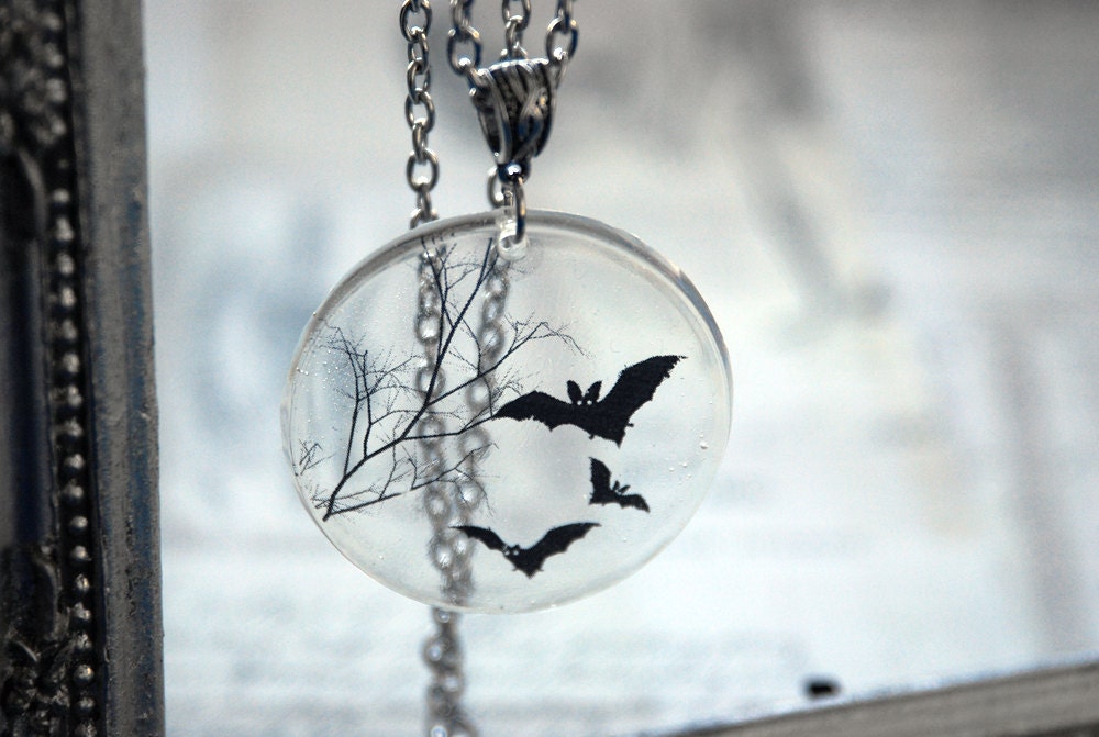 Midnight Bats - handmade transparent resin pendant