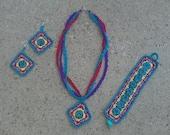Croched Cuff Bracelet, Necklace, and Earring Set