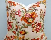 Cream Linen Colorful Floral Decorative Pillow Cover 18 x 18