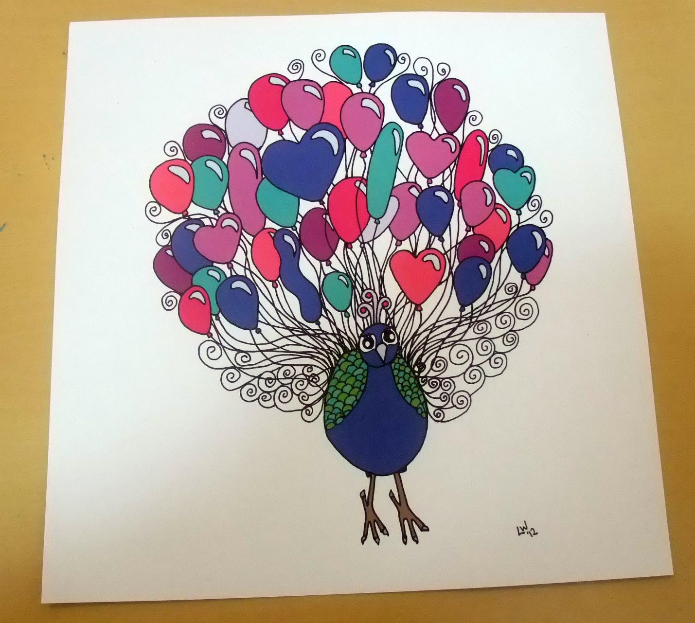 Balloon Peacock Illustration Baby Nursery Print 9x9" ideal for Ribba Ikea frames