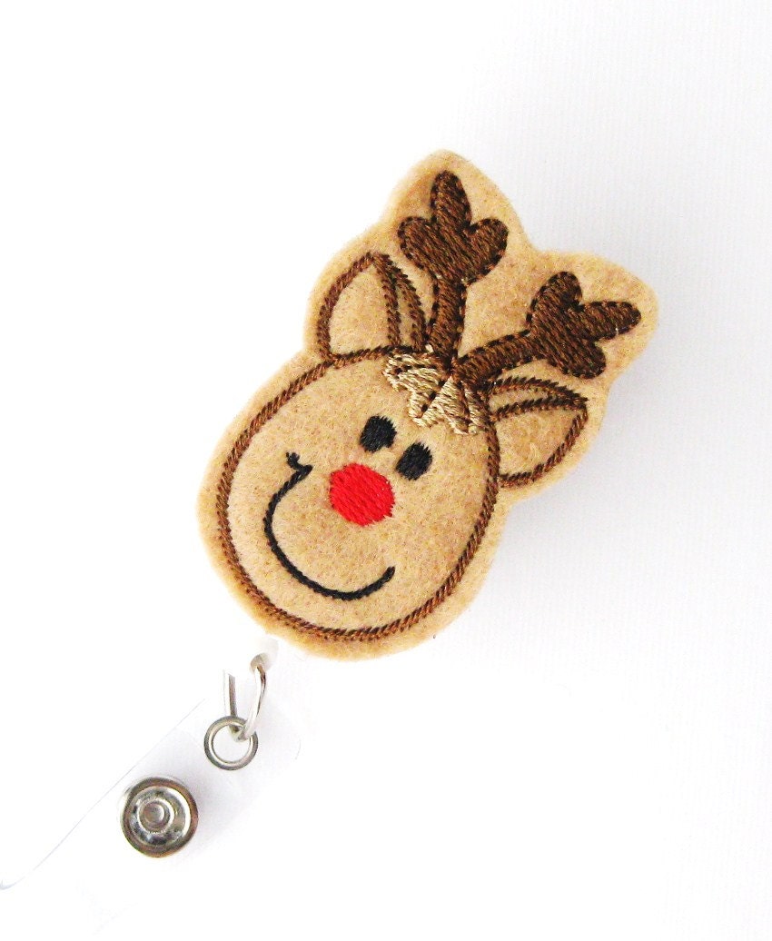 Reindeer - Name Badge Holder - Cute Badge Reels - Unique Retractable ID Badge Holder - Felt Badge Reel - Peds RN Badge - BadgeBlooms