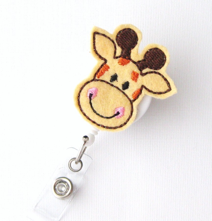 Giraffe - Name Badge Holder - Cute Badge Reels - Unique Retractable ID Badge Holder - Felt Badge Reel - RN Badge - BadgeBlooms
