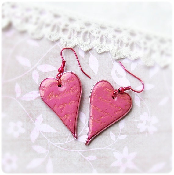 Pink Flambe heart earrings - Heart jewelry