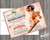 Beach Destination Vintage Pin Up Girl Invitation- Bachelorette party, Hens night, Lingerie Shower print file Printed OPTIONAL
