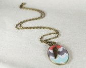 Fabric Pendant Necklace with Feather Charm