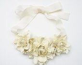 Ivory leather floral bib necklace - Made to Order