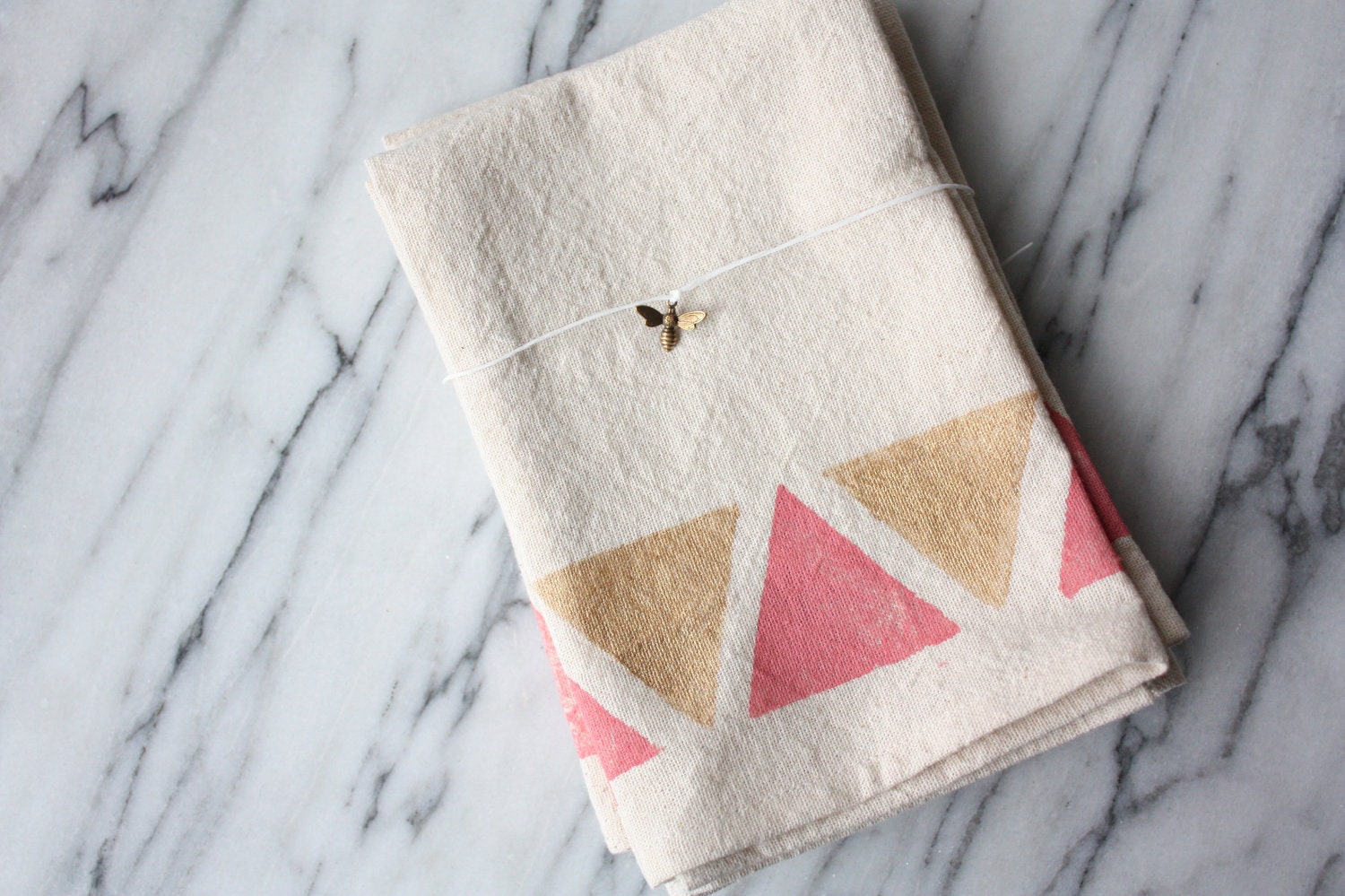 Tribal Inspired Napkins, Coral and Gold, Set of 4