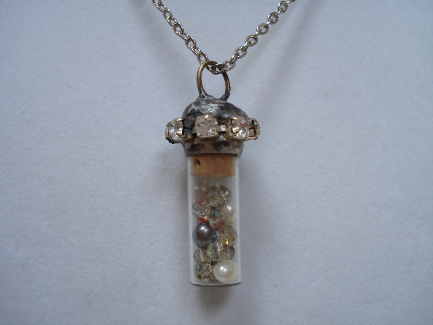 Handmade Soldered Glass Vial with Pearls