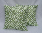 Home Decor Cotton Pillow Covers (Set of Two)  in Green and Cream Geometric Lattice Pattern Great for Gifts even Christmas Decor
