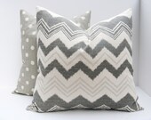 Decorative Throw Pillows  Set of TWO 18x18  Dual Tone Gray and off White Covers