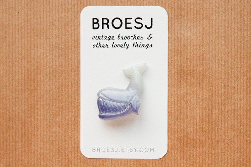 Whale Brooch Pin Blue Purple Figural Funny Pin