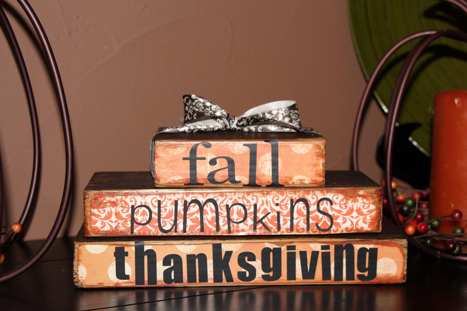 Fall Pumpkins Thanksgiving Home Decor Wooden Block Sign