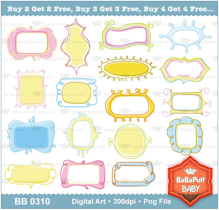 Buy 2 Get 2 Free ---- 17 Doodles Frames ---- Personal and Small Commercial Use ---- BB 0310