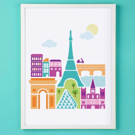 Paris France Art Print for Nursery or Children's Room Decor