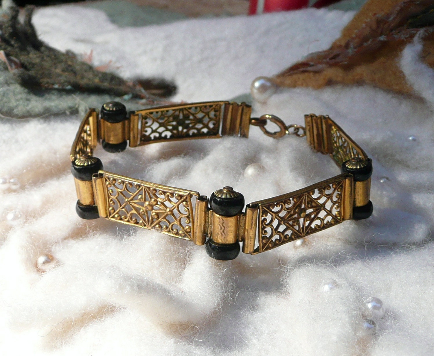 Vintage 20 30's Black Filigree Bracelet