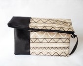 Handpainted clutch purse, Foldover, Aztec, Tribal Geometry,