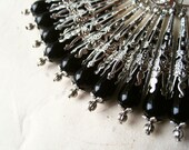 Black Teardrop Earrings, Black Victorian Earrings, Czech Glass Earrings, Black & Silver Filigree Earrings. Downton Abbey Inspired. DA3 VFC.