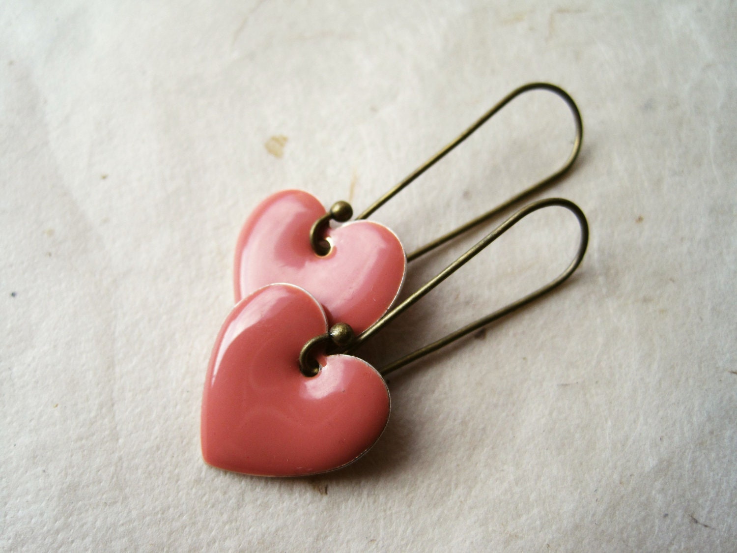 Rose Heart Earrings. Blush Pink Earrings. Dusty Rose Pink Enamel Heart Charm Earrings Valentine's Day Earrings. Gifts for Her.