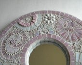 Cottage Chic Round Pink & White Mosaic Mirror - Original Art