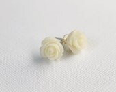 Ivory Rose Resin Flower Earrings, 1 Pair