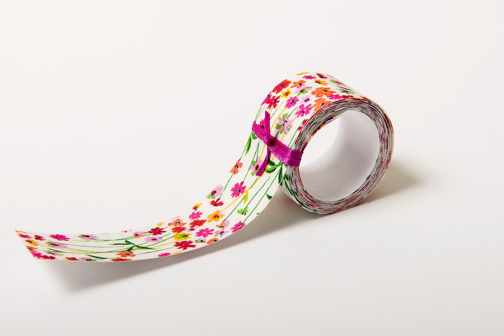 Sticky Adhesive Fabric Tape, Japanese Washi Tape - Pink & Red Flower