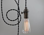 Black Minimalist Pendant Light -- Hanging Swag Edison Bare Bulb Pendant Lighting Fixture or Lamp - scandalaskan