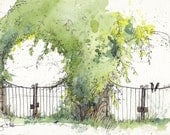 Roosevelt School Gate - print of original watercolor by Cathy Johnson