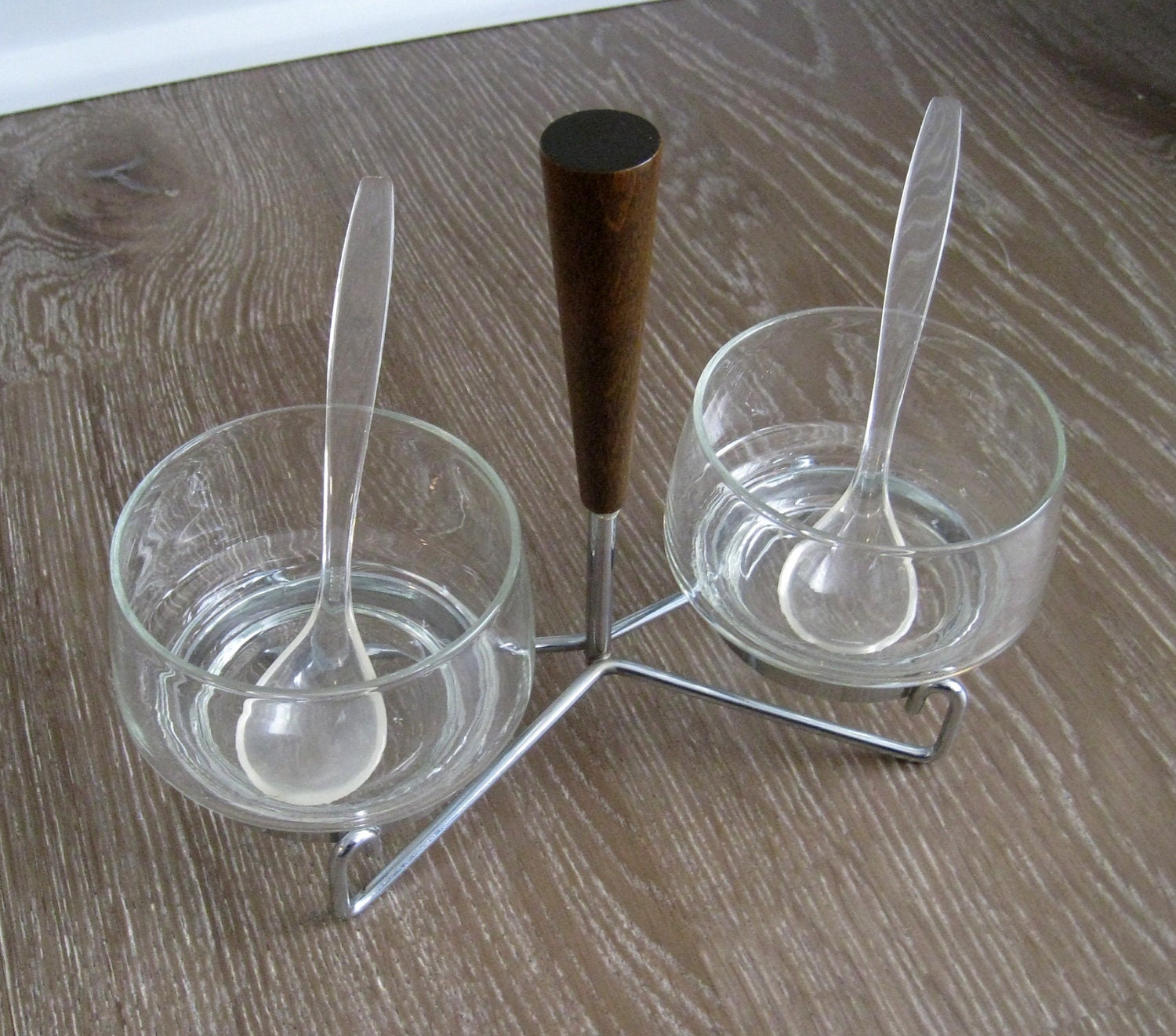 Mid Century Glass German Jelly Set with Teak Handle