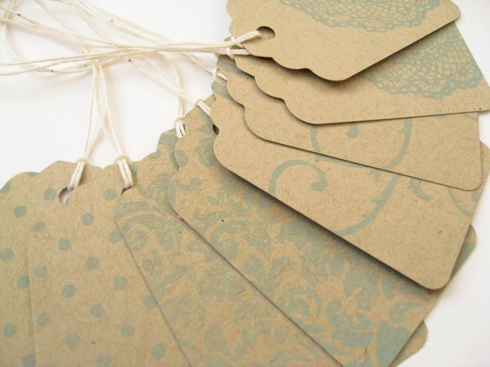 Set of 8 stamped gift tags - Turquoise kraft gift tags, wedding favor tags