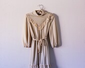 Vintage 70's beautiful victorian midi creme chiffon dreamy lace dress