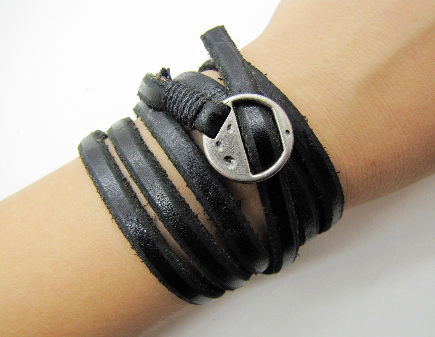 Black Soft Leather Women Leather Bracelet  with Silvery Alloy Buckle Men Leather Cuff Bracelet Unisex Bracelet  1269A