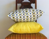Modern Yellow Graphic pillow throw 18 x 18  geometric bold white yellow gray burst yellow cotton Linen Decorative Set of TWO