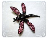 Outstanding BSK Black Jappaned Pink RS Dragonfly Brooch  1859ag-040810000 - bodaciousjewels