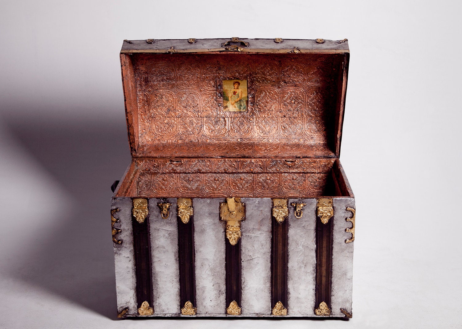 Large Vintage Trunk / 23K Gold and Silver Leaf / Steamer / Treasure Chest